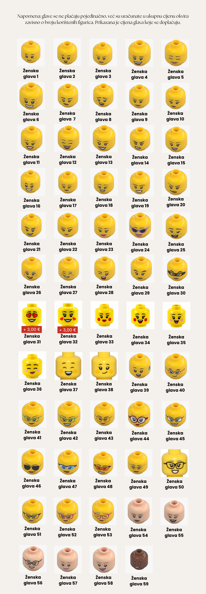 Ženske glave LEGO figurice